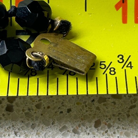 Vintage Glass Beaded Necklace Black Handknotted With Gold-Tone Oval Clasp 1950 - - Picture 8 of 13